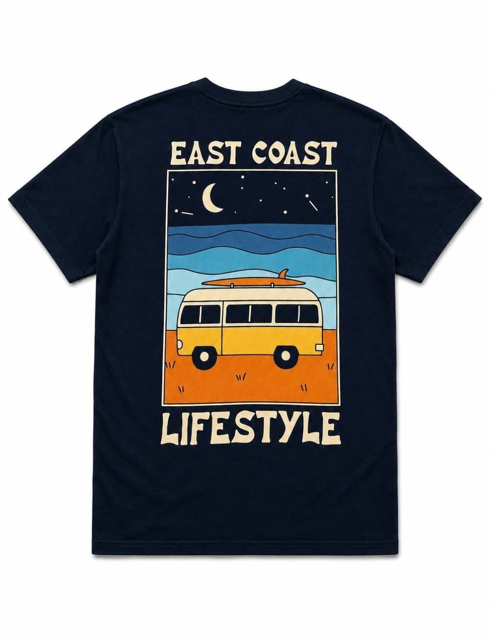 East Coast Lifestyle T Shirt Mens 2XL Navy Surf Van Graphic Beach Cotton